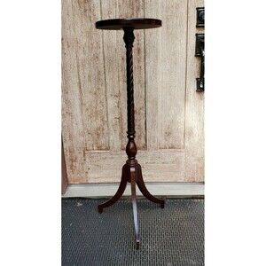VTG Bombay Company Barley Twist 40" Tall Plant Pedestal Stand Red Mahogany